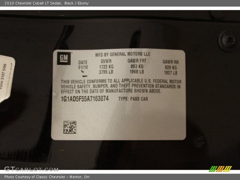 Black / Ebony 2010 Chevrolet Cobalt LT Sedan
