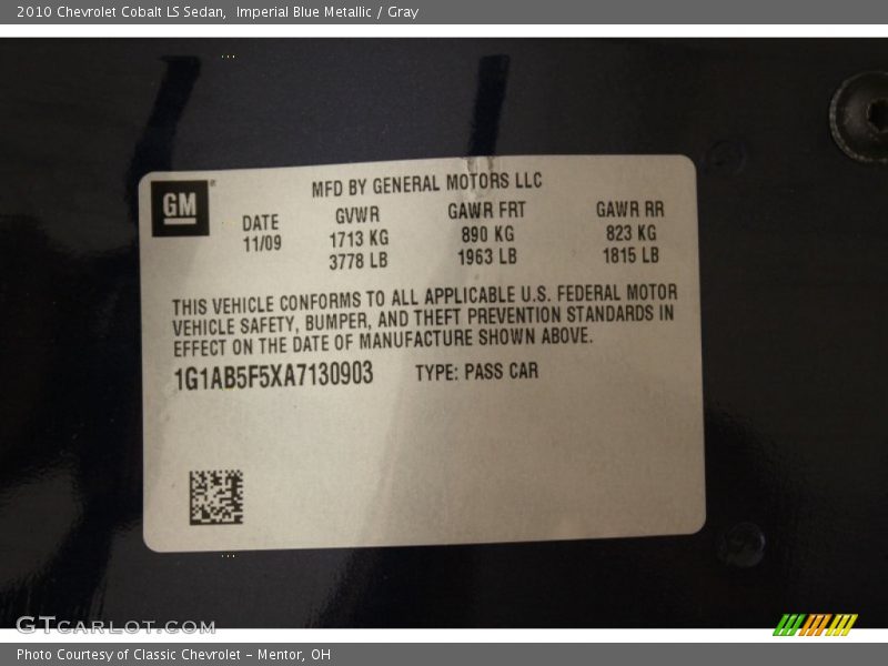 Imperial Blue Metallic / Gray 2010 Chevrolet Cobalt LS Sedan
