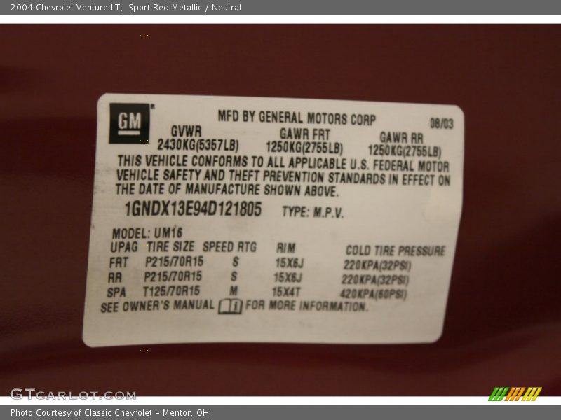 Sport Red Metallic / Neutral 2004 Chevrolet Venture LT