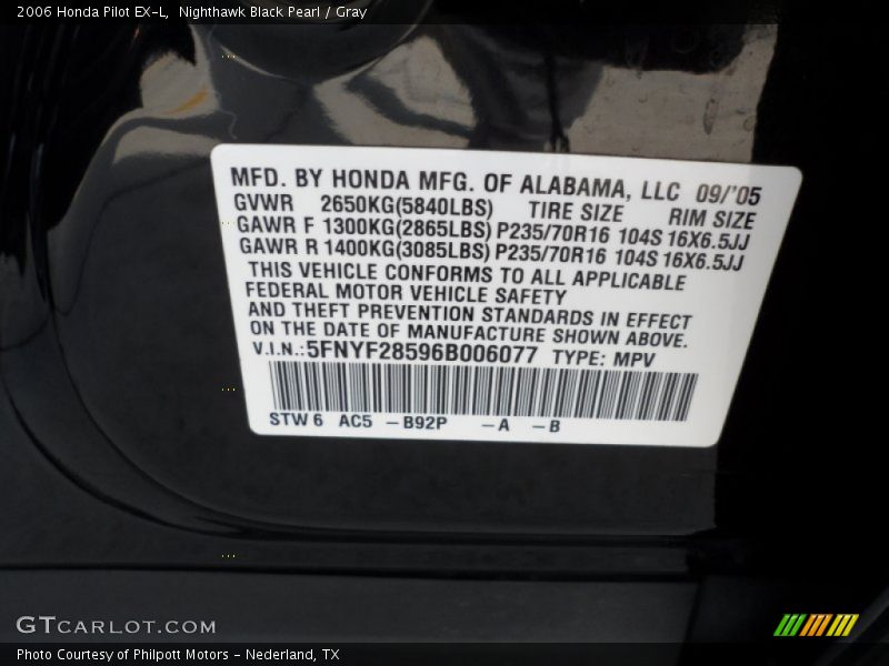 Nighthawk Black Pearl / Gray 2006 Honda Pilot EX-L