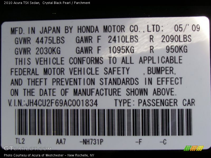 Crystal Black Pearl / Parchment 2010 Acura TSX Sedan