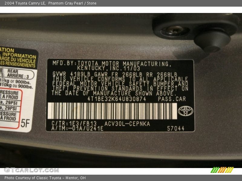 Phantom Gray Pearl / Stone 2004 Toyota Camry LE