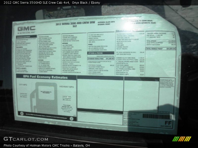  2012 Sierra 3500HD SLE Crew Cab 4x4 Window Sticker