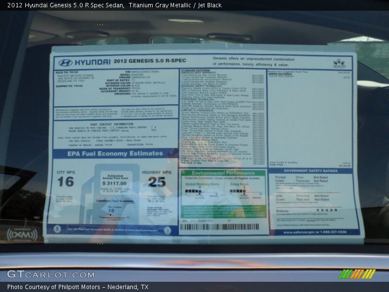  2012 Genesis 5.0 R Spec Sedan Window Sticker