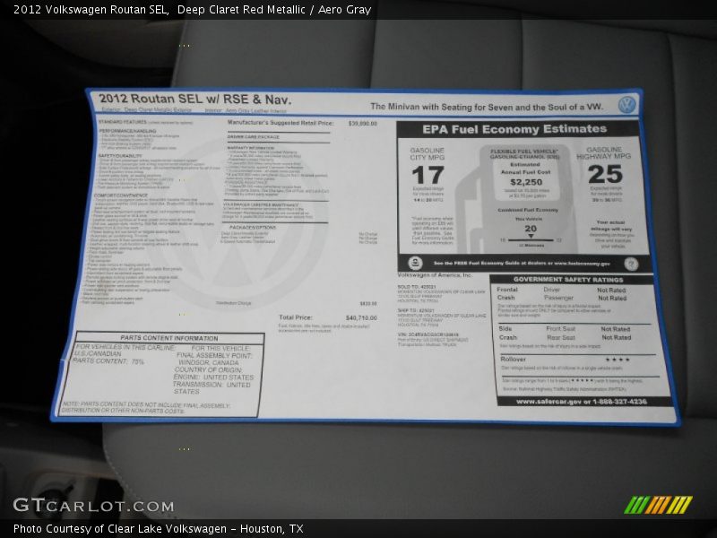  2012 Routan SEL Window Sticker