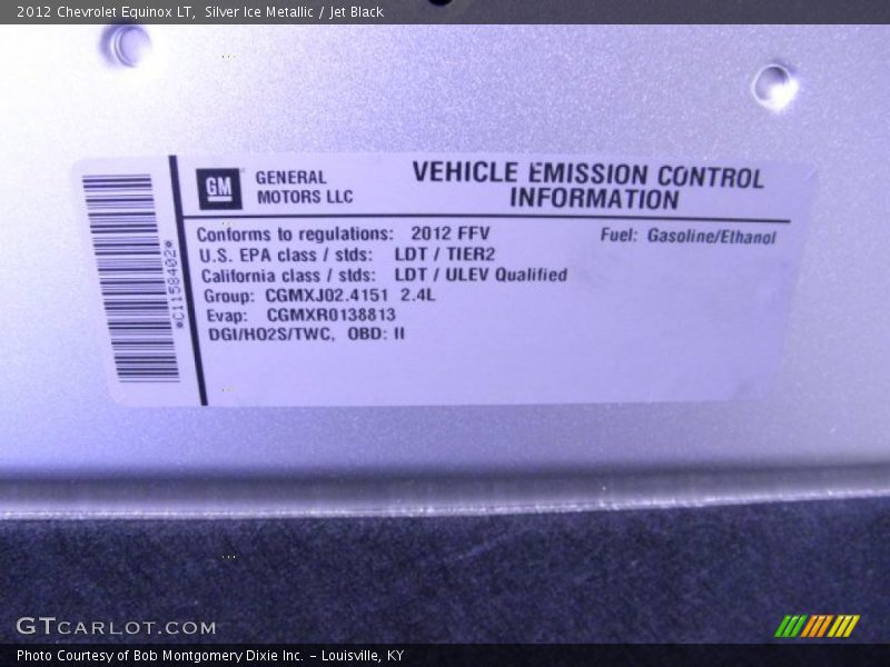 Silver Ice Metallic / Jet Black 2012 Chevrolet Equinox LT
