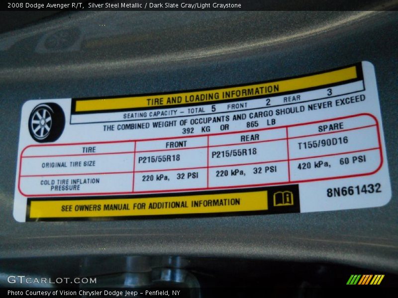 Silver Steel Metallic / Dark Slate Gray/Light Graystone 2008 Dodge Avenger R/T