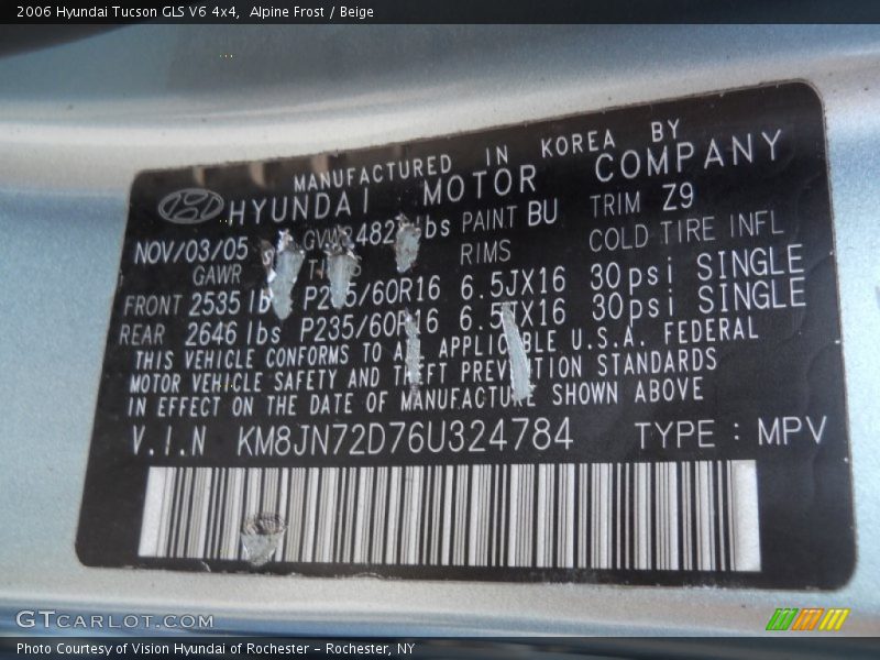 Alpine Frost / Beige 2006 Hyundai Tucson GLS V6 4x4