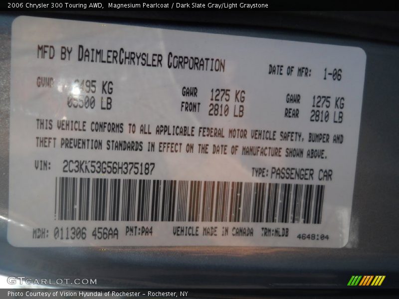 Magnesium Pearlcoat / Dark Slate Gray/Light Graystone 2006 Chrysler 300 Touring AWD