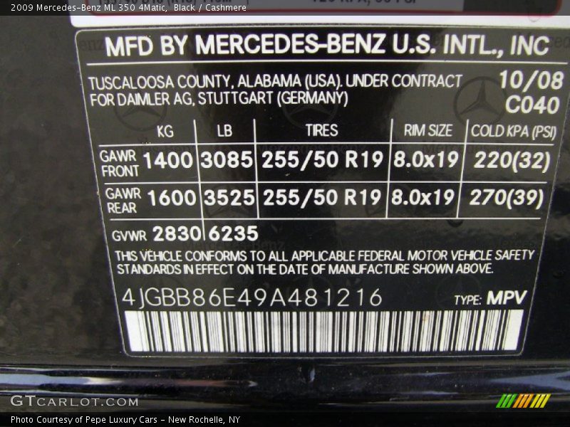 Black / Cashmere 2009 Mercedes-Benz ML 350 4Matic