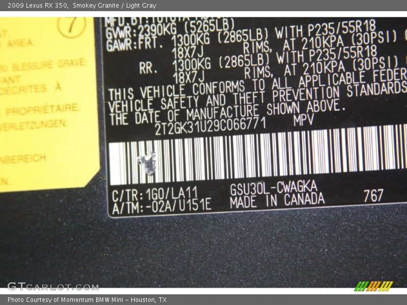Smokey Granite / Light Gray 2009 Lexus RX 350
