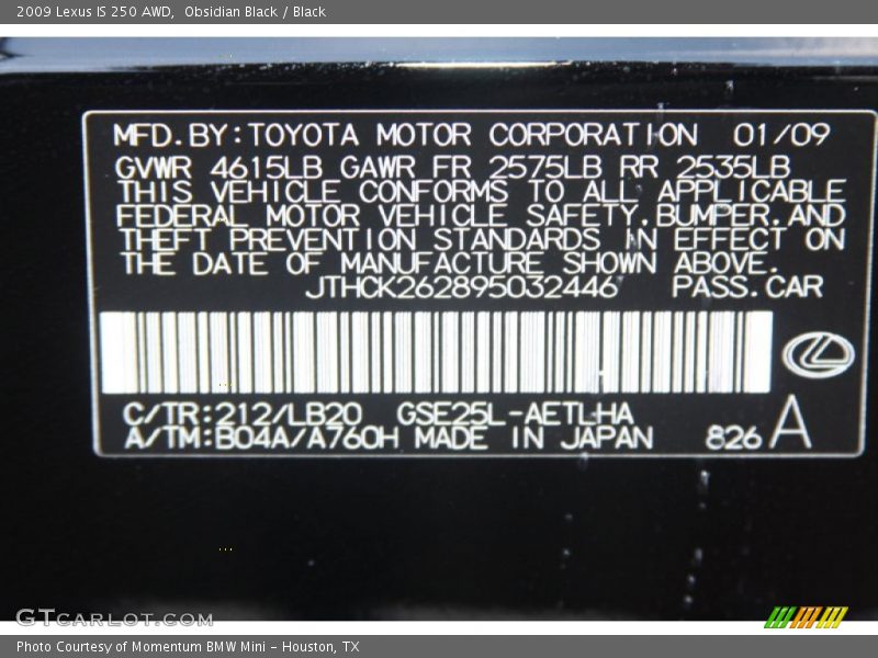 Obsidian Black / Black 2009 Lexus IS 250 AWD