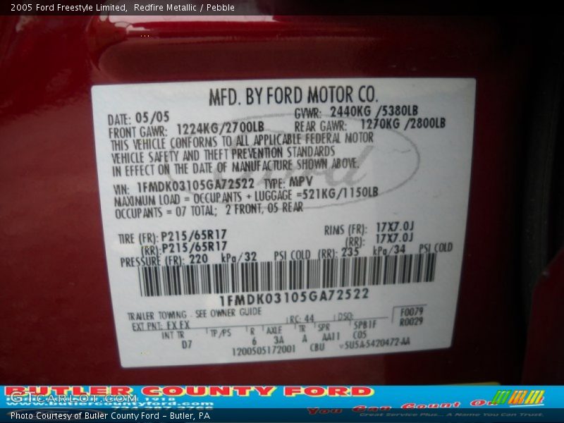 Redfire Metallic / Pebble 2005 Ford Freestyle Limited