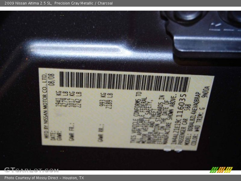 Precision Gray Metallic / Charcoal 2009 Nissan Altima 2.5 SL