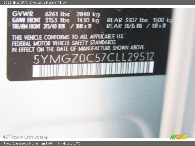 Silverstone Metallic / Black 2012 BMW X6 M