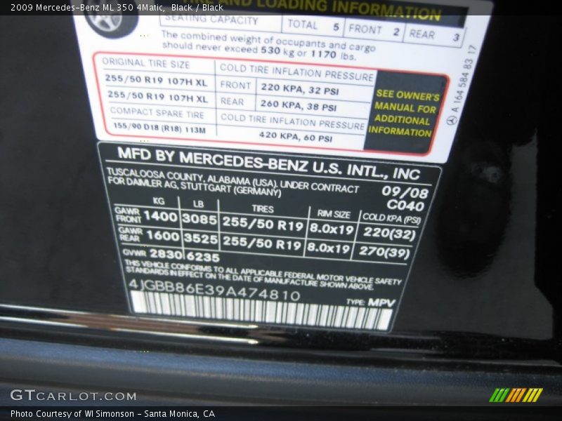 Black / Black 2009 Mercedes-Benz ML 350 4Matic