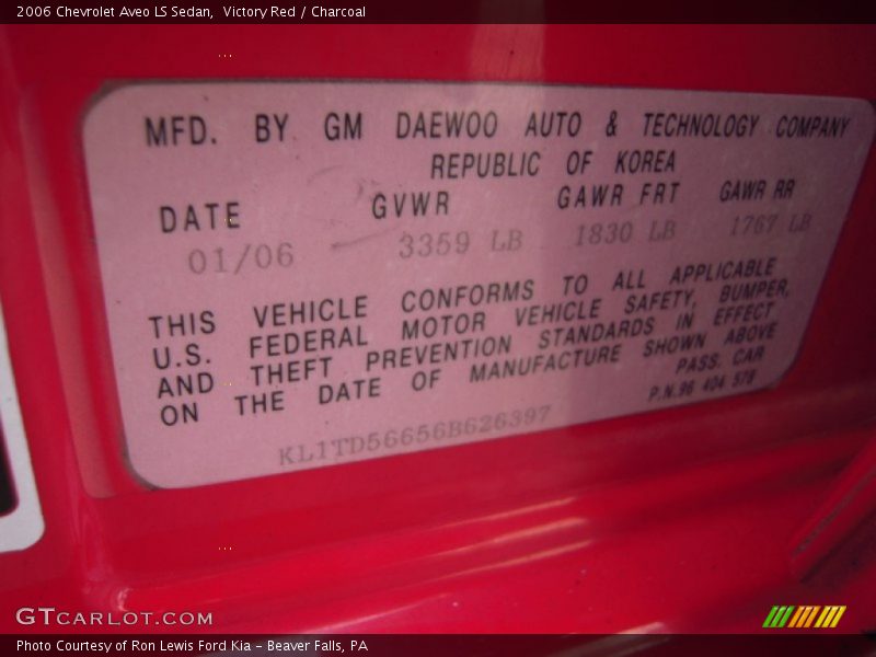 Victory Red / Charcoal 2006 Chevrolet Aveo LS Sedan