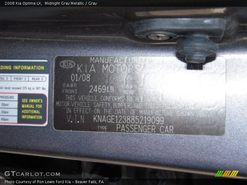Midnight Gray Metallic / Gray 2008 Kia Optima LX