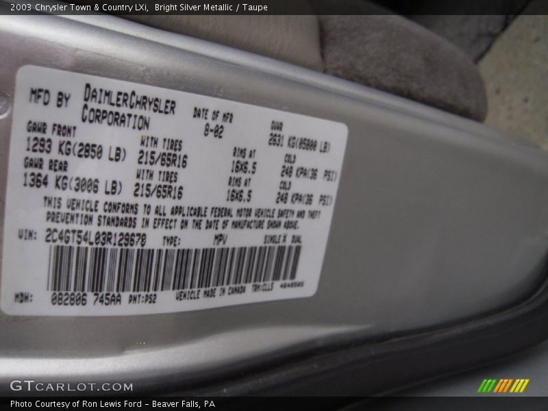 Bright Silver Metallic / Taupe 2003 Chrysler Town & Country LXi