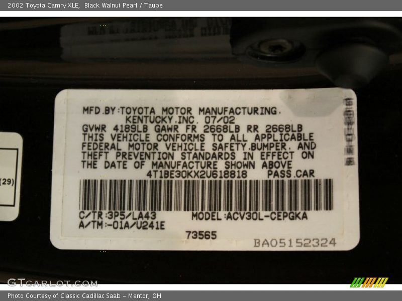 Black Walnut Pearl / Taupe 2002 Toyota Camry XLE