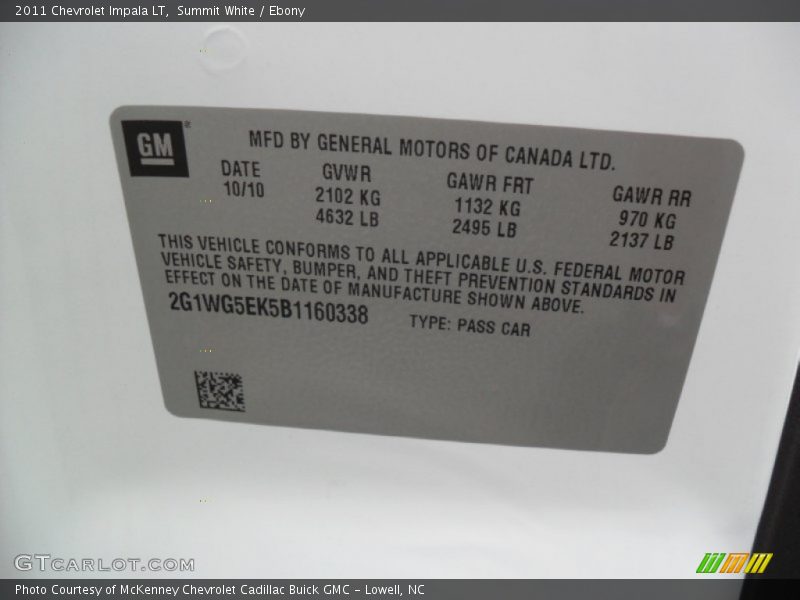 Summit White / Ebony 2011 Chevrolet Impala LT