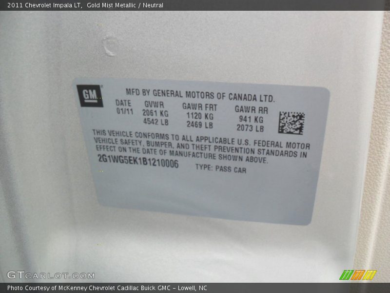 Gold Mist Metallic / Neutral 2011 Chevrolet Impala LT