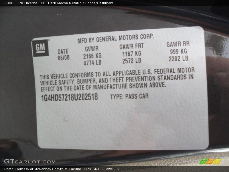 Dark Mocha Metallic / Cocoa/Cashmere 2008 Buick Lucerne CXL