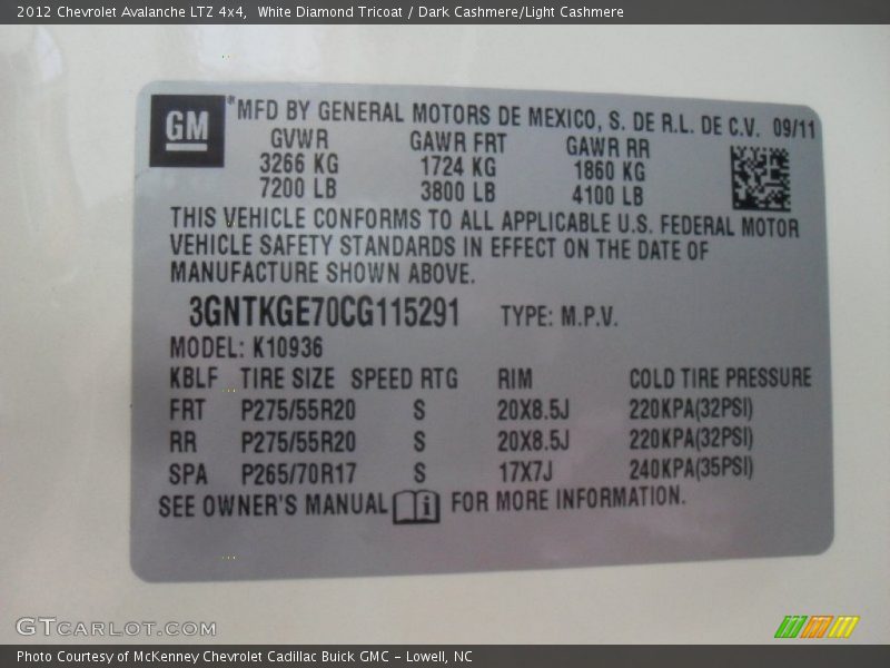 White Diamond Tricoat / Dark Cashmere/Light Cashmere 2012 Chevrolet Avalanche LTZ 4x4