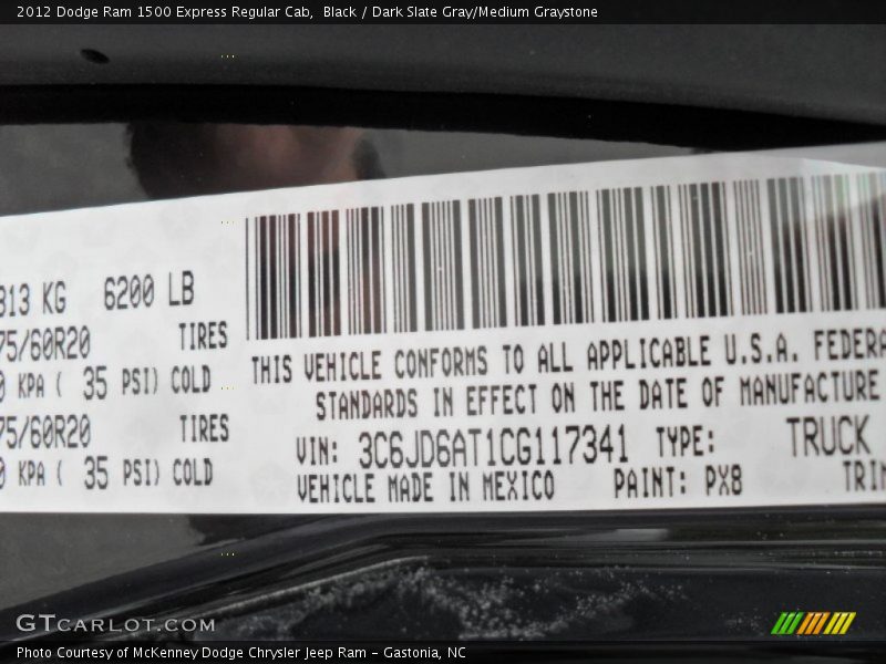 2012 Ram 1500 Express Regular Cab Black Color Code PX8