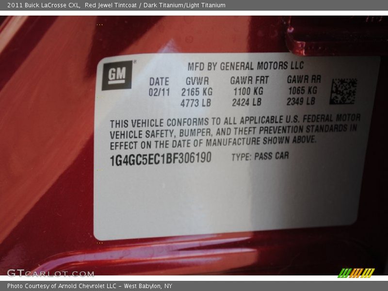 Red Jewel Tintcoat / Dark Titanium/Light Titanium 2011 Buick LaCrosse CXL
