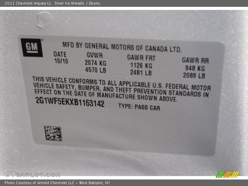 Silver Ice Metallic / Ebony 2011 Chevrolet Impala LS