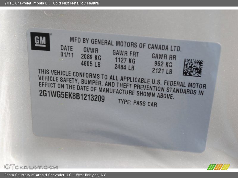 Gold Mist Metallic / Neutral 2011 Chevrolet Impala LT