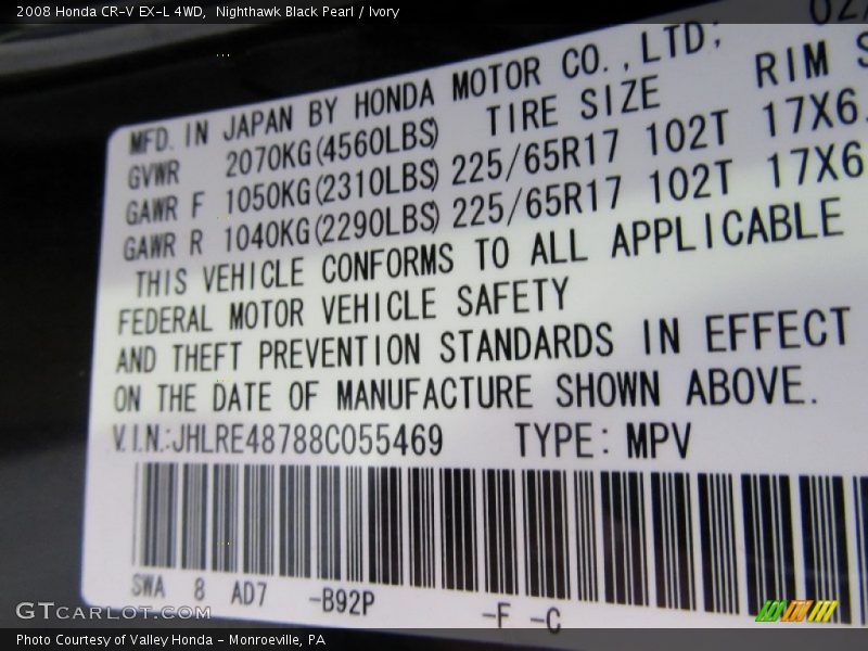 Nighthawk Black Pearl / Ivory 2008 Honda CR-V EX-L 4WD