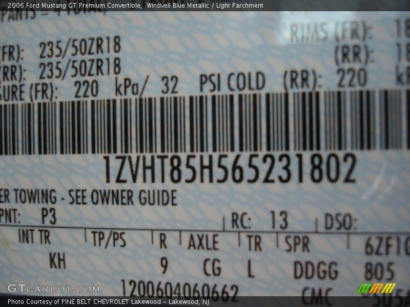 Windveil Blue Metallic / Light Parchment 2006 Ford Mustang GT Premium Convertible