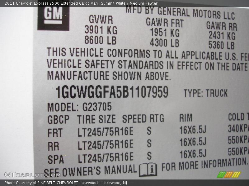 Summit White / Medium Pewter 2011 Chevrolet Express 2500 Extended Cargo Van
