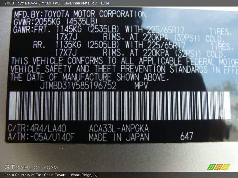 Savannah Metallic / Taupe 2008 Toyota RAV4 Limited 4WD