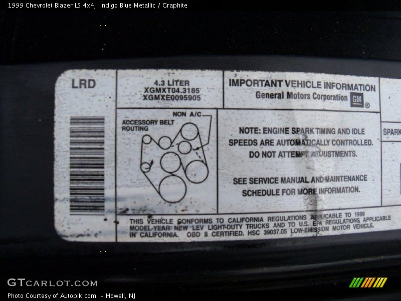 Indigo Blue Metallic / Graphite 1999 Chevrolet Blazer LS 4x4