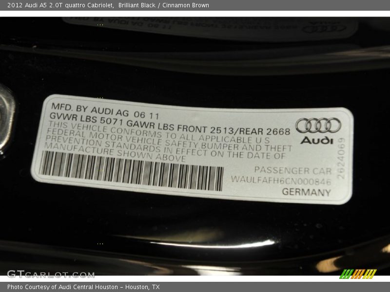 Brilliant Black / Cinnamon Brown 2012 Audi A5 2.0T quattro Cabriolet