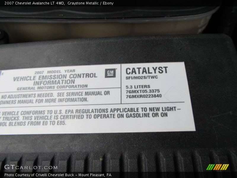 Info Tag of 2007 Avalanche LT 4WD