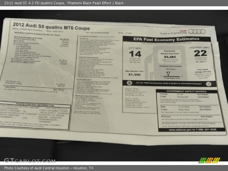  2012 S5 4.2 FSI quattro Coupe Window Sticker
