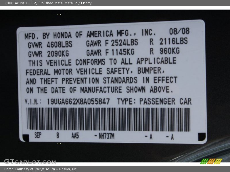 Polished Metal Metallic / Ebony 2008 Acura TL 3.2