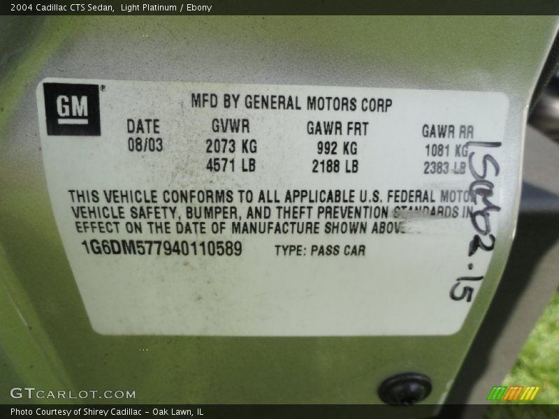 Light Platinum / Ebony 2004 Cadillac CTS Sedan