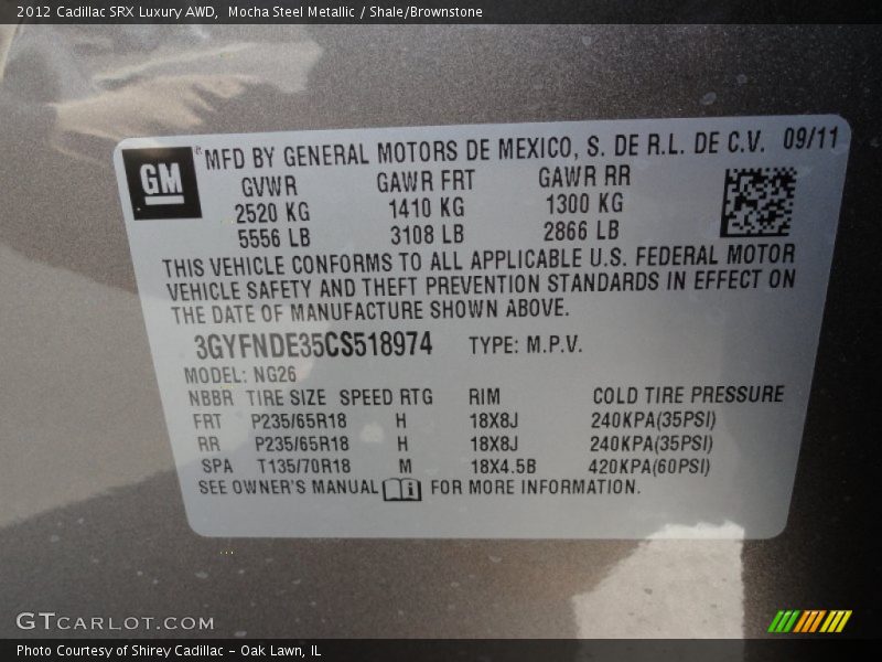 Mocha Steel Metallic / Shale/Brownstone 2012 Cadillac SRX Luxury AWD