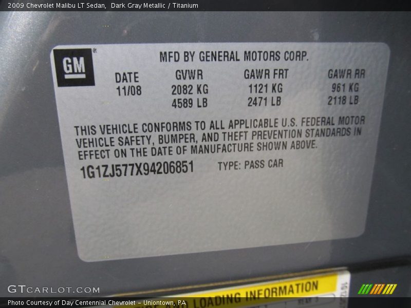 Dark Gray Metallic / Titanium 2009 Chevrolet Malibu LT Sedan