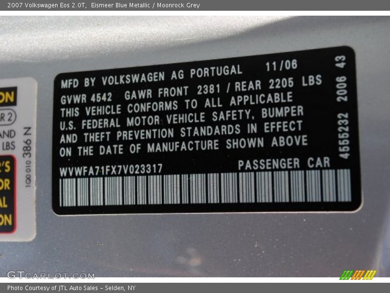 Eismeer Blue Metallic / Moonrock Grey 2007 Volkswagen Eos 2.0T