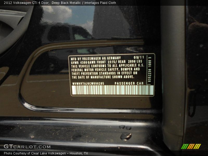 Deep Black Metallic / Interlagos Plaid Cloth 2012 Volkswagen GTI 4 Door