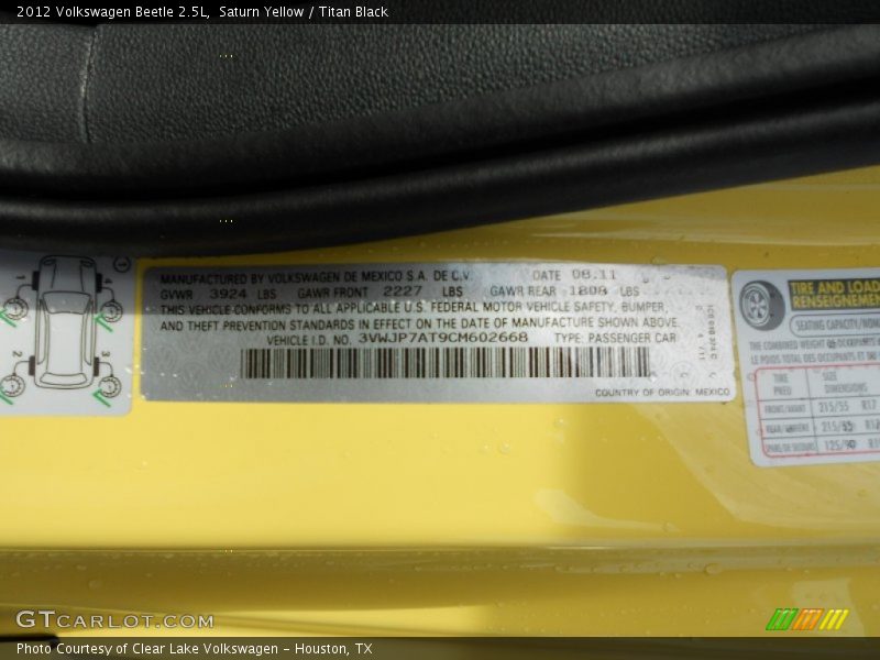 Saturn Yellow / Titan Black 2012 Volkswagen Beetle 2.5L