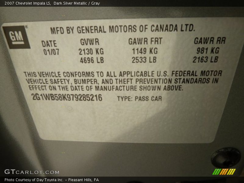 Dark Silver Metallic / Gray 2007 Chevrolet Impala LS