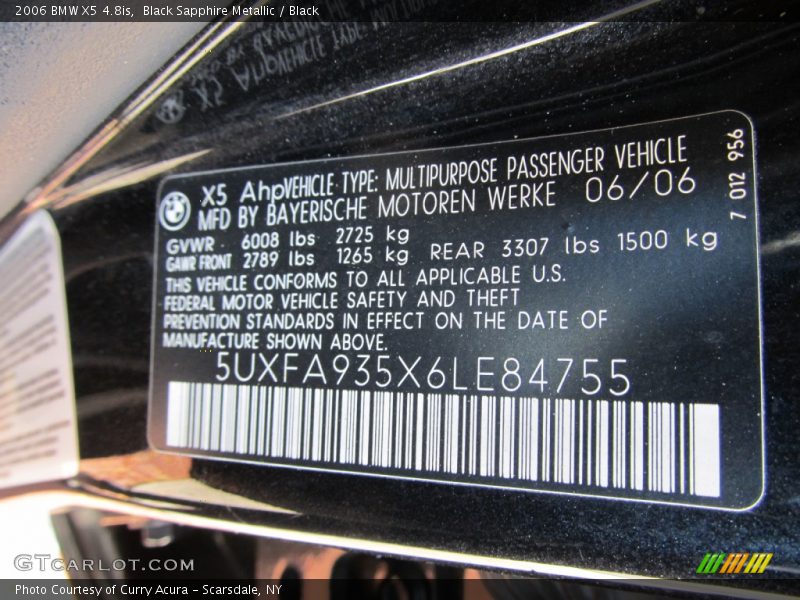 Black Sapphire Metallic / Black 2006 BMW X5 4.8is