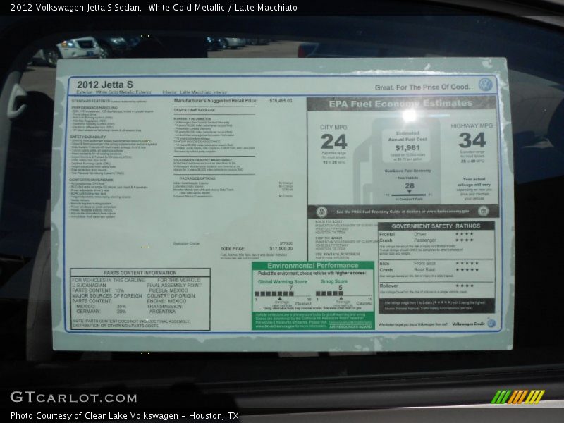  2012 Jetta S Sedan Window Sticker